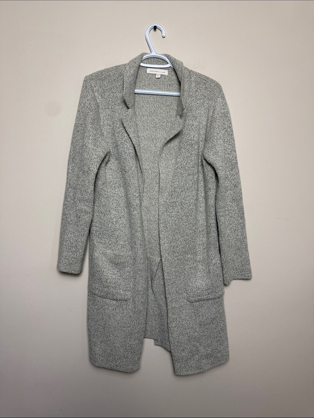 Monteau Light Gray Open-Front Long Knit Cardigan size M